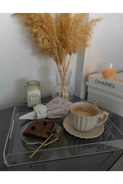ASFAL Şeffaf Pleksi Tepsi 25x25 Cm Servis, Kahve, Çay Ve Sunum Tepsisi - 2