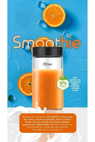 ASFAL Çelik Bıçaklı Şarjlı 450 ml + 350 ml Bardaklı El Blender Shake Smoothie Buz Kırıcı Blender - 3