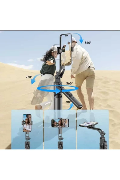 ASFAL Yüz Takibi Yapan Selfie Çubuğu Taşınabilir, 360° Dönen Uzaktan Kumandalı 153 Cm, Gopro Uyumlu Tripod - 4