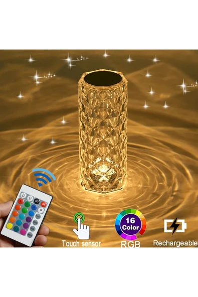ASFAL Kumandalı 16 Renkli Dokunmatik Kristal Led Masa Lambası Şarjlı Rgb Atmosfer Işığı - Resim 6