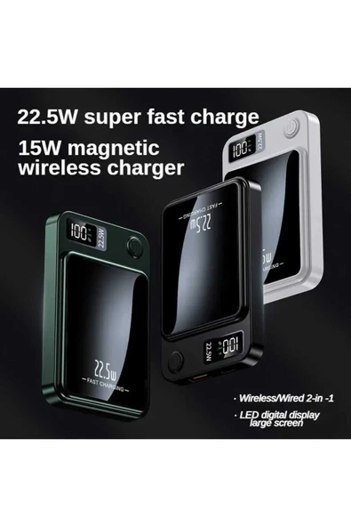 ASFAL Hızlı Şarj Destekli Dijital, Kablosuz Şarjlı 10000 mAh, 22.5W Manyetik Powerbank Magsafe Şarj Cihazı - Resim 8