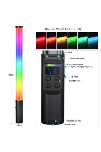 ASFAL Kumandalı 210 cm Tripod RGB Selfie Çubuğu, Canlı Yayın, Makyaj, Tiktok Işığı, Stüdyo ve Çekim Işığı - 3