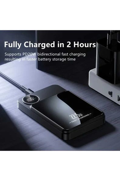 ASFAL Hızlı Şarj Destekli Dijital, Kablosuz Şarjlı 10000 mAh, 22.5W Manyetik Powerbank Magsafe Şarj Cihazı - Resim 4