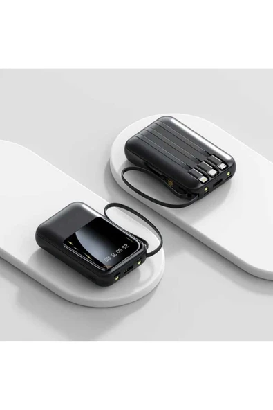 ASFAL Kendinden Kablolu Taşınabilir Pratik 10000 mAh Powerbank Led Göstergeli Güç Deposu - 5
