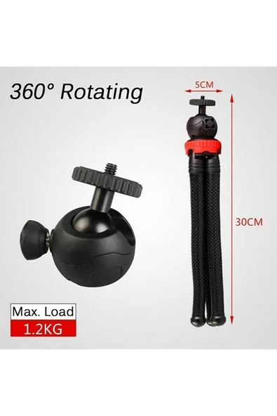ASFAL 30 Cm Esnek Tripod Gorillapod Dslr Telefon Kamera Tutucu Tutacağı Standı + Telefon Tutacağı - Resim 4