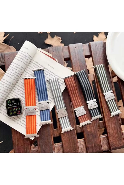 ASFAL Apple Watch 3/4/5/6/7/8/9/10/se/ultra/ultra2 44mm/45mm/46mm/49mm Uyumlu Kumaş Kordon - Resim 6