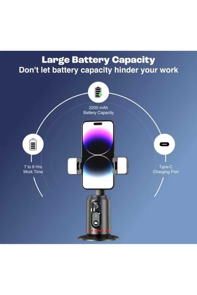 ASFAL Yüz Takibi Yapan 360° Dönen Işıklı  Kumandalı Gimbal Video Çekimi İçin Taşınabilir Akıllı Tripod - 5