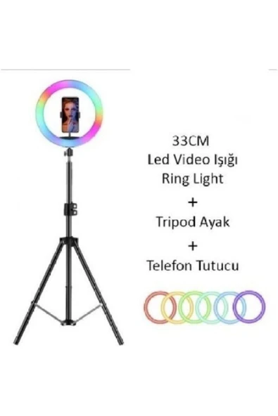 ASFAL 13 Inç (33 CM) Rgb Çok Renkli Led Make Up Selfie Işığı 210 Cm Tripot Selfie Çubuğu Tiktok Işığı