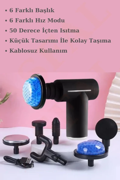 ASFAL 6 Farklı Başlık 6 Farklı Hız Ayarı Sıcak Kompres Titreşimli Masaj Aleti Çantanızda Taşıyabileceğiniz - 2