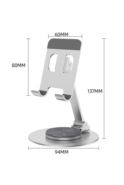 ASFAL Gümüş 360° Dönebilen Katlanabilir Masaüstü Telefon Tutucu, Taşınabilir Tablet Tutacağı Tablet Standı - 5
