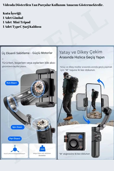 ASFAL Akıllı Tripod Hareketli Gimbal Kumandalı Çok Amaçlı Video Selfie Telefon Tutucu - 2