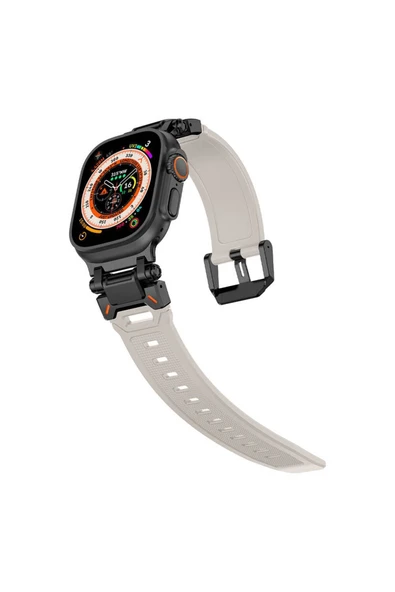 ASFAL Metal Başlıklı Silikon Kordon, Apple Watch Uyumlu Kordon 42mm 44mm 45mm 49mm Uyumlu Kordon - Resim 4