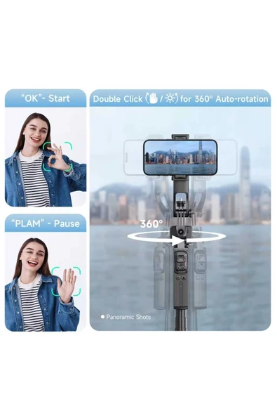 ASFAL Yüz Takibi Yapan Selfie Çubuğu Taşınabilir, 360° Dönen Uzaktan Kumandalı 153 Cm, Gopro Uyumlu Tripod - 8