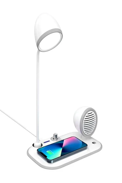 ASFAL 3in1 Premium Taşınabilir 15W Kablosuz Şarj Standı Bluetooth Hoparlör ve 3 Renkli Masa Lambası
