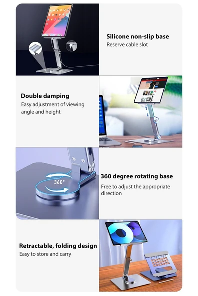 ASFAL Alüminyum, Açı ve Yükseklik Ayarlı 360° Dönen Masaüstü Telefon Laptop, Macbook İpad ve Tablet Standı - 7