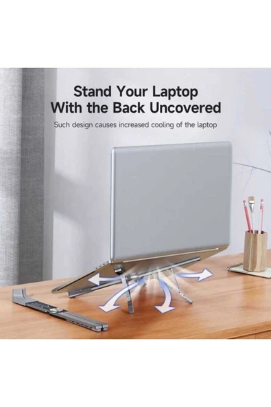 ASFAL 17 İnç Uyumlu 5 Kademe Ayarlı Katlanabilir Masaüstü Alüminyum Telefon, Tablet ve Laptop Standı - 3
