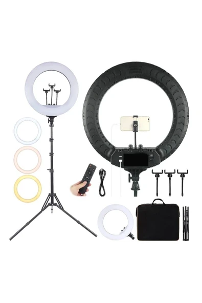 ASFAL 18 Inç Kumandalı Adaptörlü Led Işıklı Telefon Tutuculu Tripod Video Youtuber Tiktok Işığı - 2