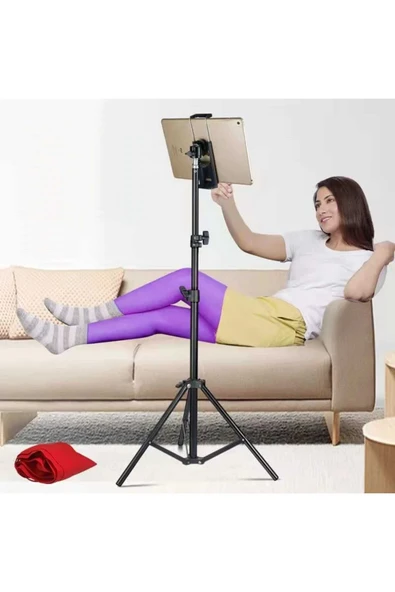 ASFAL 360 Derece Döner Başlıklı Tablet Ve Telefon Tutucu Stand 210 Cm Tripod 2 In 1 Metal Ayaklı Stand - Resim 3