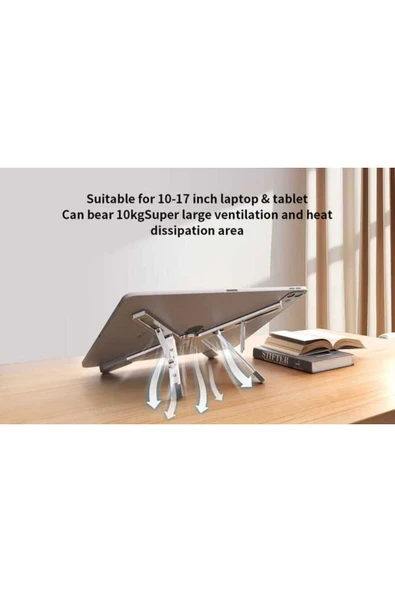 ASFAL 17 İnç Uyumlu 5 Kademe Ayarlı Katlanabilir Masaüstü Alüminyum Telefon, Tablet ve Laptop Standı - 2