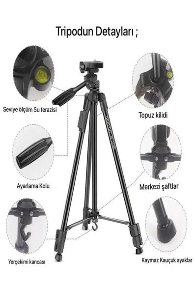 NEEPHO NP-3180S 129 Cm Tripod Bluetooth Kumandalı Profesyonel Telefon Kamera Tutucu Çantalı Tripod - 4