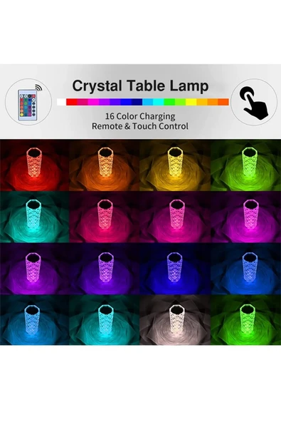 ASFAL Kumandalı 16 Renkli Dokunmatik Kristal Led Masa Lambası Şarjlı Rgb Atmosfer Işığı - Resim 2