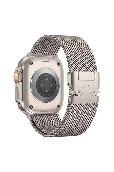 ASFAL Apple Watch 3/4/5/6/7/8/9/10/se/ultra/ultra2 44mm/45mm/46mm/49mm Uyumlu Milano Metal Hasır Kordon - Resim 4