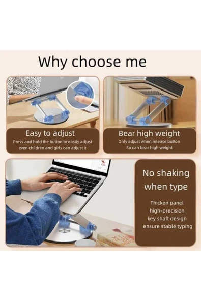 ASFAL 30 Kg Taşıma Kapasiteli, 17' Uyumlu, 360° Dönen Masaüstü Metal Laptop ve Tablet Standı Laptop Tutucu - 3