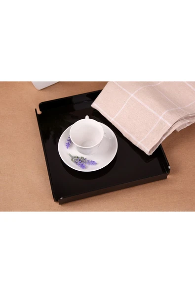 ASFAL Siyah Pleksi Tepsi 20x20 Cm Servis, Kahve, Çay, Sunum Ve Hediyelik Tepsi 3mm - 2