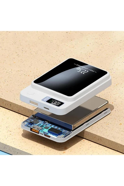 ASFAL Hızlı Şarj Destekli Dijital, Kablosuz Şarjlı 10000 mAh, 22.5W Manyetik Powerbank Magsafe Şarj Cihazı - Resim 3
