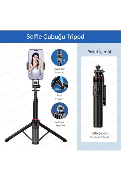 ASFAL Uzaktan Kumandalı 131 cm Taşınabilir Tripod, Kamera ve Telefon Uyumlu Katlanabilir Selfie Çubuğu - Resim 5