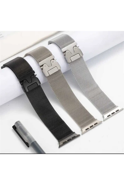 ASFAL Apple Watch 3/4/5/6/7/8/9/10/se/ultra/ultra2 44mm/45mm/46mm/49mm Uyumlu Milano Metal Hasır Kordon - Resim 4