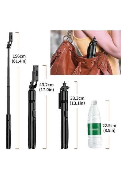 ASFAL Bluetooth Uyumlu Kumandalı Taşınabilir  Selfie Çubuğu Katlanabilir 156 cm Tripod - 2