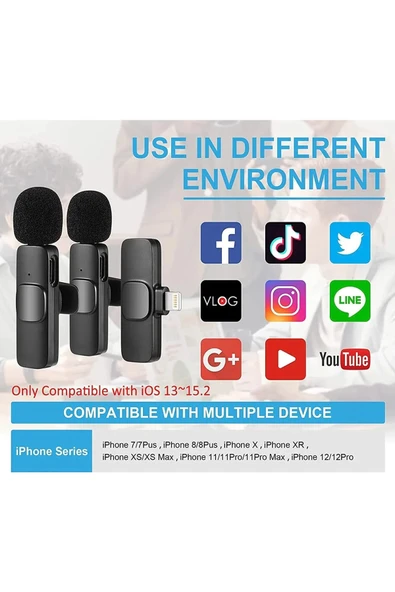 ASFAL Iphone Uyumlu Ikili Kablosuz Yaka Mikrofonu, Wireless Ios Lighting Uyumlu Canlı Yayın Yaka Mikrofonu - 3