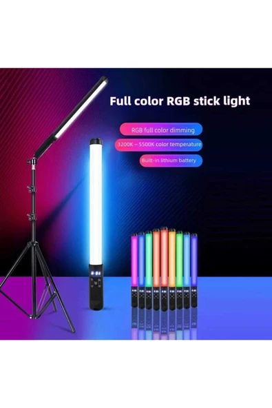 ASFAL Kumandalı 210 cm Tripod RGB Selfie Çubuğu, Canlı Yayın, Makyaj, Tiktok Işığı, Stüdyo ve Çekim Işığı