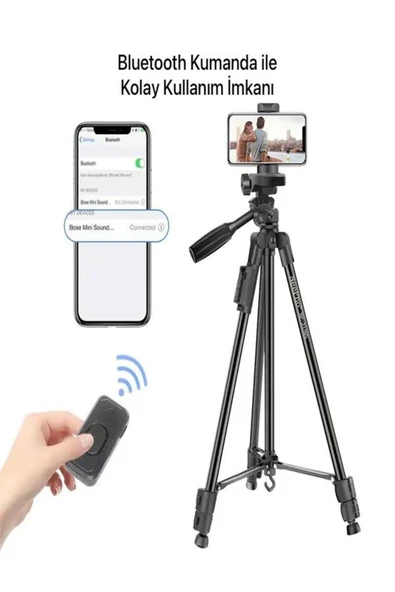 NEEPHO NP-3180S 129 Cm Tripod Bluetooth Kumandalı Profesyonel Telefon Kamera Tutucu Çantalı Tripod - 2
