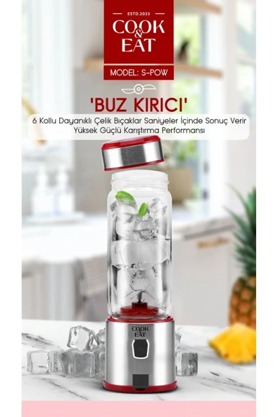 ASFAL Metal Bıçaklı 450 ml Taşınabilir Kişisel El Blenderi Şarjlı Buz Kıran Meyve Karıştırıcı Mix Shaker - 3
