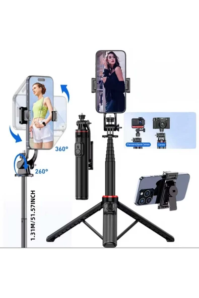 ASFAL Uzaktan Kumandalı 131 cm Taşınabilir Tripod, Kamera ve Telefon Uyumlu Katlanabilir Selfie Çubuğu - Resim 2