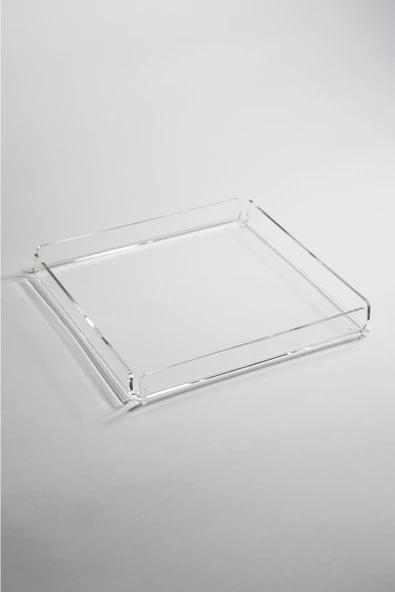 ASFAL Şeffaf Pleksi Tepsi 25x25 Cm Servis, Kahve, Çay Ve Sunum Tepsisi - 4