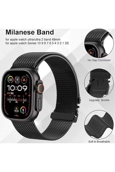 ASFAL Apple Watch 3/4/5/6/7/8/9/10/se/ultra/ultra2 44mm/45mm/46mm/49mm Uyumlu Milano Metal Hasır Kordon ürün görseli 1