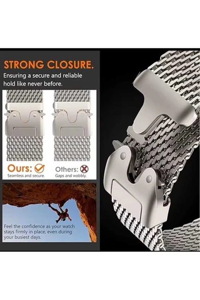 ASFAL Apple Watch 3/4/5/6/7/8/9/10/se/ultra/ultra2 44mm/45mm/46mm/49mm Uyumlu Milano Metal Hasır Kordon - Resim 5