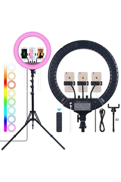 ASFAL 45 cm Rgb Işık, Kumanda Ve Çantalı -210 Cm Tripot Renkli Makyaj Tiktok Selfie Işığı Selfie Tripod