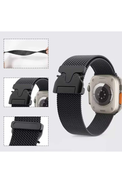 ASFAL Apple Watch 3/4/5/6/7/8/9/10/se/ultra/ultra2 44mm/45mm/46mm/49mm Uyumlu Milano Metal Hasır Kordon - Resim 2