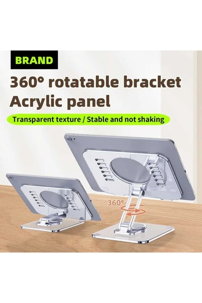 ASFAL Şeffaf Yüksekliği Ayarlanabilir 360° Dönebilen Masaüstü Tablet standı, Tablet Tutucu Telefon Tutucu - 5