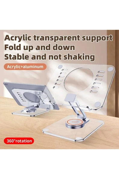 ASFAL Şeffaf Yüksekliği Ayarlanabilir 360° Dönebilen Masaüstü Tablet standı, Tablet Tutucu Telefon Tutucu - 3