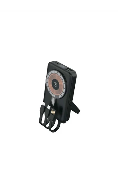 ASFAL Kablosuz Şarj Özellikli Kendinden Kablolu 10000 mAh Taşınabilir Powerbank Standlı Güç Deposu - Resim 3