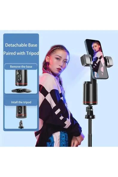 ASFAL Yüz Takibi Yapan 360° Dönen Işıklı  Kumandalı Gimbal Video Çekimi İçin Taşınabilir Akıllı Tripod - 8