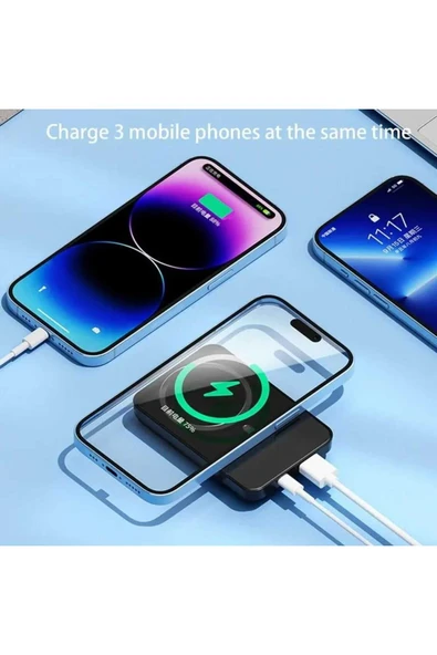 ASFAL Hızlı Şarj Destekli Dijital, Kablosuz Şarjlı 10000 mAh, 22.5W Manyetik Powerbank Magsafe Şarj Cihazı - Resim 8