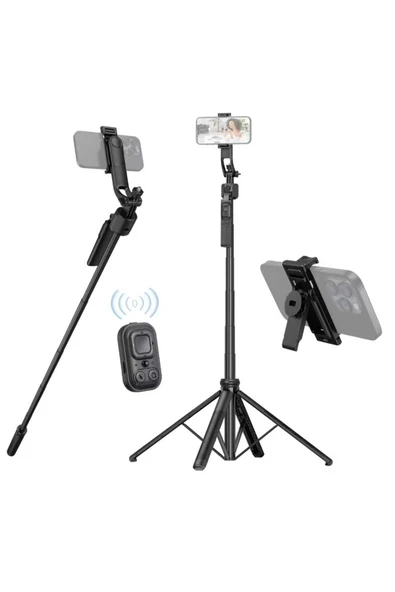 ASFAL Yüz Takibi Yapan Selfie Çubuğu Taşınabilir, 360° Dönen Uzaktan Kumandalı 153 Cm, Gopro Uyumlu Tripod - 2