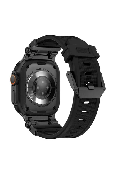 ASFAL Titanyum Metal Başlıklı Silikon Kordon, Apple Watch Uyumlu Kordon 42mm 44mm 45mm 49mm Uyumlu  Kordon - Resim 2