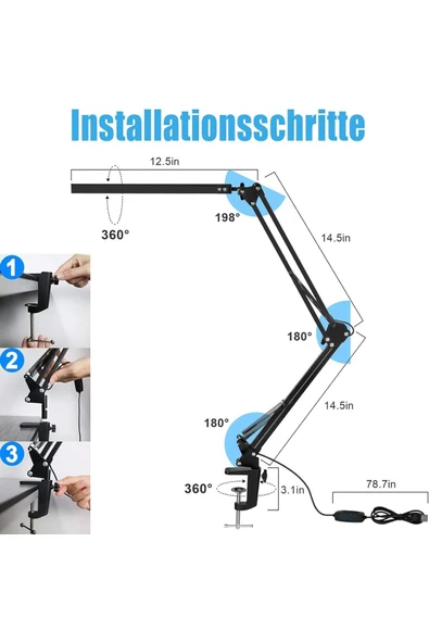ASFAL 3 Renkli 10 Işık Kademeli Açısı Ayarlanabilir Masa Lambası Okuma Ofis Çalışma Lambası Gece Lambası - Resim 5